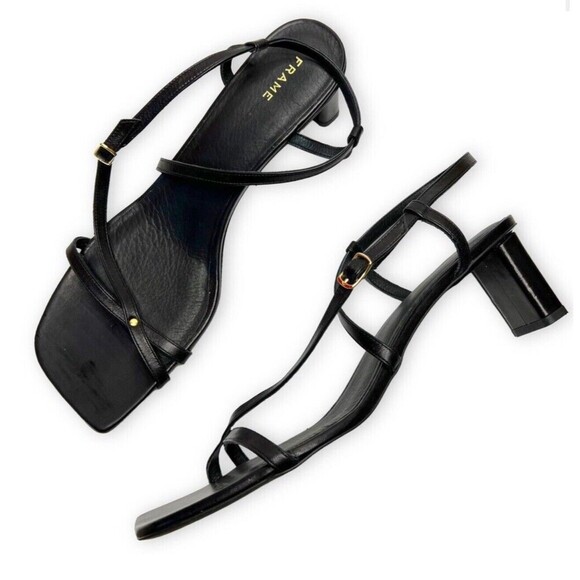 Frame Denim Le Braxton Leather Strappy Sandal In Black Sz 8 1/2 New W/O Tag - Picture 1 of 11